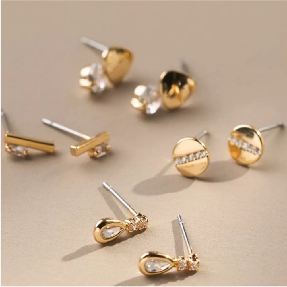 New! Anthropologie Gold Glitz Post Earrings Set (3 pair set) NWT